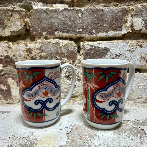 Heirloom Fine China Mug Set by Neumann Marcus with Asian Bamboo Design. - Picture 1 of 7